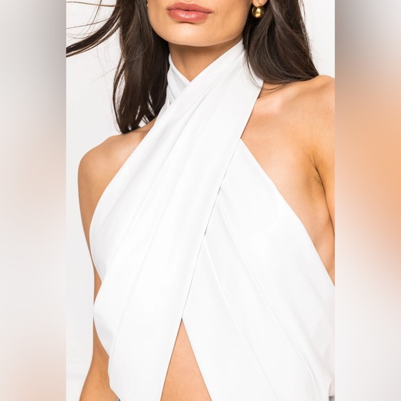 LAMARQUE BEATRICE LEATHER HALTER BODYSUIT - WHITE - Picture 2 of 6